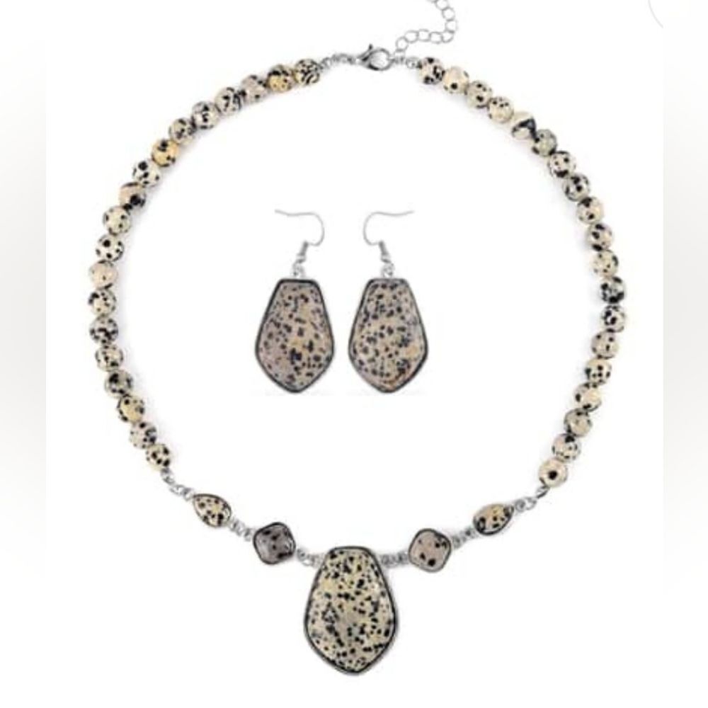 Dalmatian Jasper Earrings and Pendant Necklace